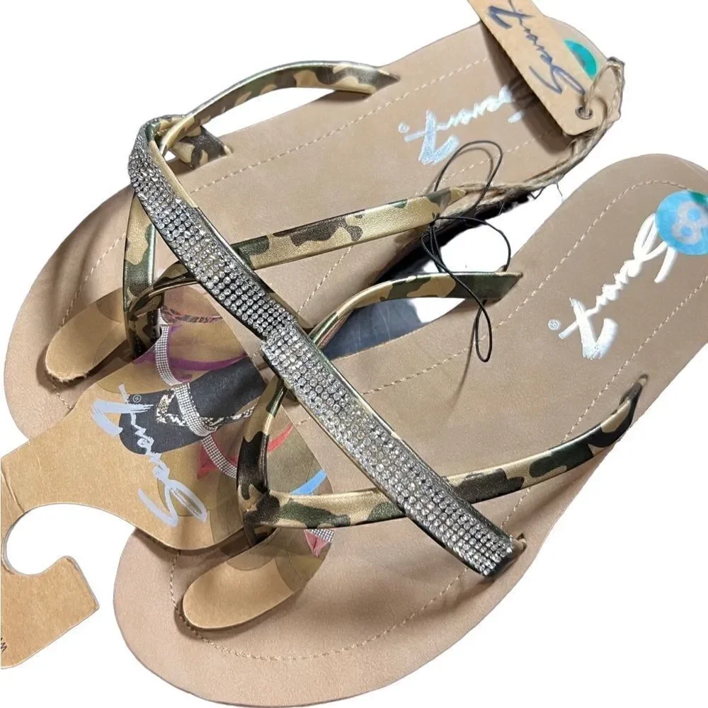Seven 7 sandals Carmel gold camouflage rhinestones size 8